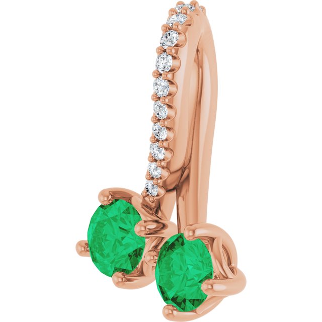 14K Rose Lab-Grown Emerald & .05 CTW Natural Diamond Pendant