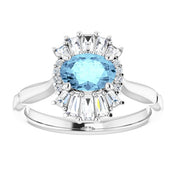 Sterling Silver Natural Aquamarine & 1/4 CTW Natural Diamond Ring