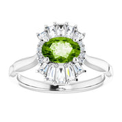 14K White Natural Peridot & 1/4 CTW Natural Diamond Ring