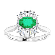 14K White Lab-Grown Emerald & 1/4 CTW Natural Diamond Ring