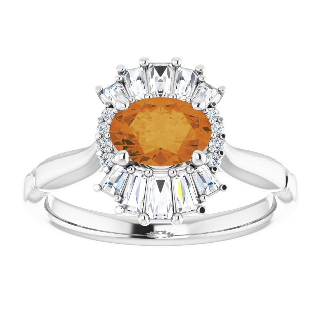 14K White Natural Citrine & 1/4 CTW Natural Diamond Ring