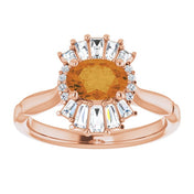 14K Rose Natural Citrine & 1/4 CTW Natural Diamond Ring