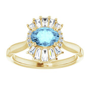 14K Yellow Natural Aquamarine & 1/4 CTW Natural Diamond Ring