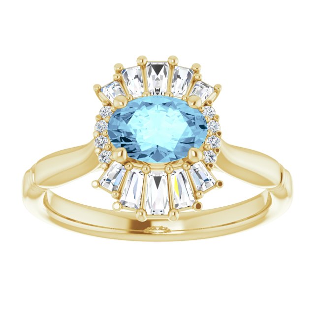 14K Yellow Natural Aquamarine & 1/4 CTW Natural Diamond Ring