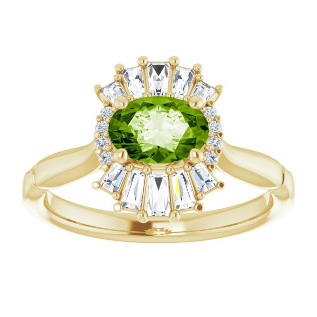14K Yellow Natural Peridot & 1/4 CTW Natural Diamond Ring