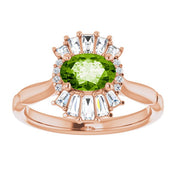 14K Rose Natural Peridot & 1/4 CTW Natural Diamond Ring