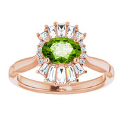14K Rose Natural Peridot & 1/4 CTW Natural Diamond Ring