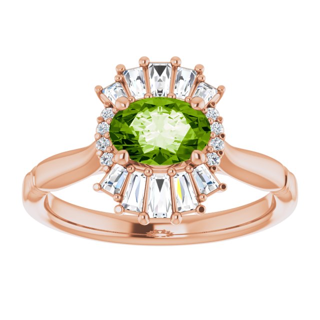 14K Rose Natural Peridot & 1/4 CTW Natural Diamond Ring