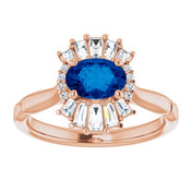 14K Rose Natural Blue Sapphire & 1/4 CTW Natural Diamond Ring