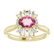 14K Yellow Natural Pink Tourmaline & 1/4 CTW Natural Diamond Ring