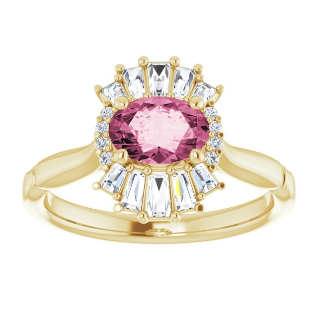 14K Yellow Natural Pink Tourmaline & 1/4 CTW Natural Diamond Ring