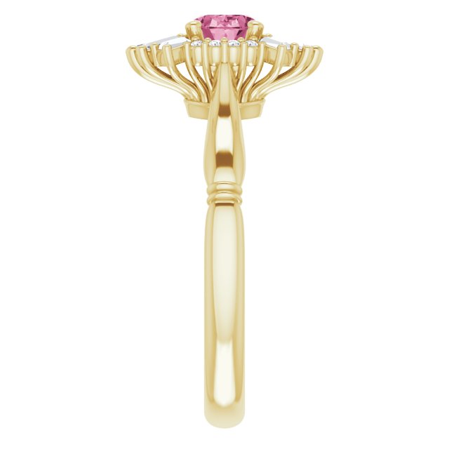 14K Yellow Natural Pink Tourmaline & 1/4 CTW Natural Diamond Ring