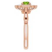 14K Rose Natural Peridot & 1/4 CTW Natural Diamond Ring