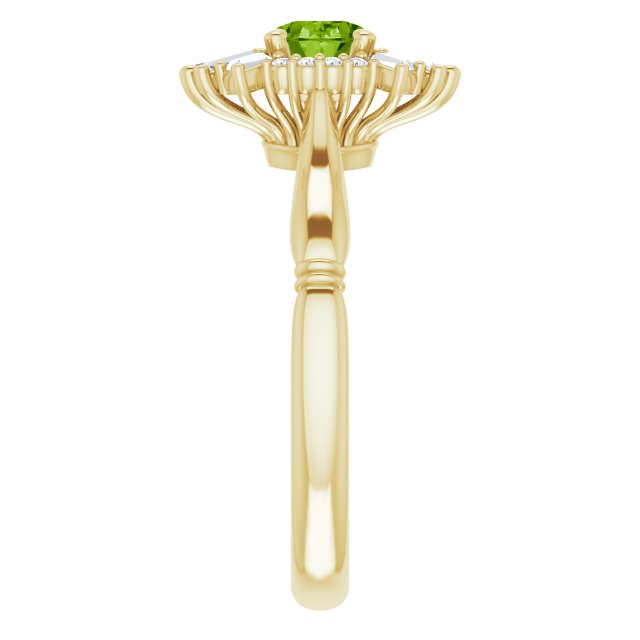 14K Yellow Natural Peridot & 1/4 CTW Natural Diamond Ring