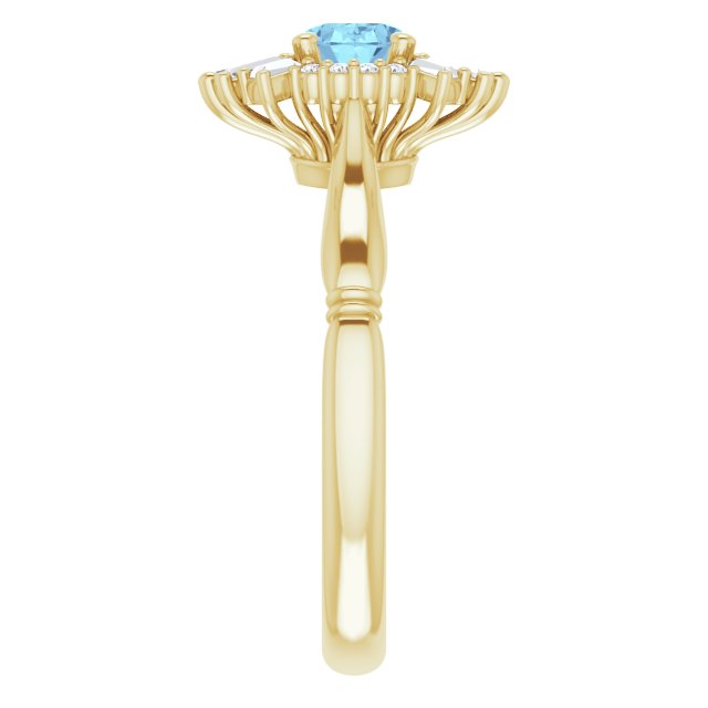 14K Yellow Natural Aquamarine & 1/4 CTW Natural Diamond Ring