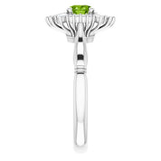 14K White Natural Peridot & 1/4 CTW Natural Diamond Ring