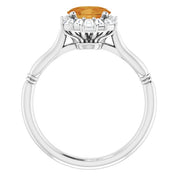 14K White Natural Citrine & 1/4 CTW Natural Diamond Ring