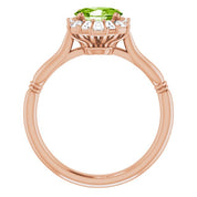 14K Rose Natural Peridot & 1/4 CTW Natural Diamond Ring