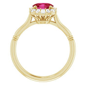 14K Yellow Lab-Grown Ruby & 1/4 CTW Natural Diamond Ring