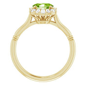 14K Yellow Natural Peridot & 1/4 CTW Natural Diamond Ring