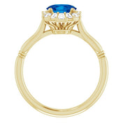 14K Yellow Natural Blue Sapphire & 1/4 CTW Natural Diamond Ring
