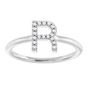 14K White .06 CTW Natural Diamond Initial R Ring