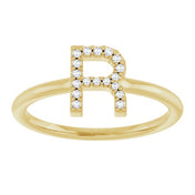 14K Yellow .06 CTW Natural Diamond Initial R Ring