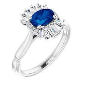 14K White Natural Blue Sapphire & 1/4 CTW Natural Diamond Ring