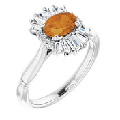 Platinum Natural Citrine & 1/4 CTW Natural Diamond Ring