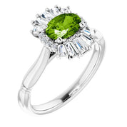 14K White Natural Peridot & 1/4 CTW Natural Diamond Ring