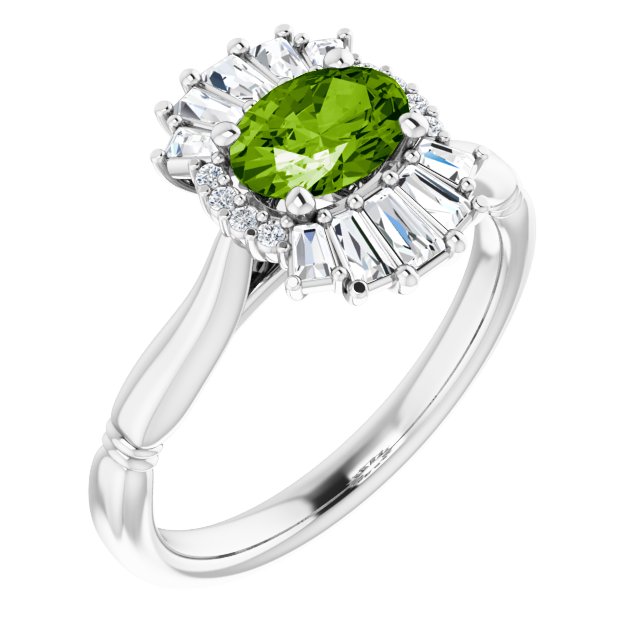 14K White Natural Peridot & 1/4 CTW Natural Diamond Ring
