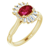14K Yellow Lab-Grown Ruby & 1/4 CTW Natural Diamond Ring