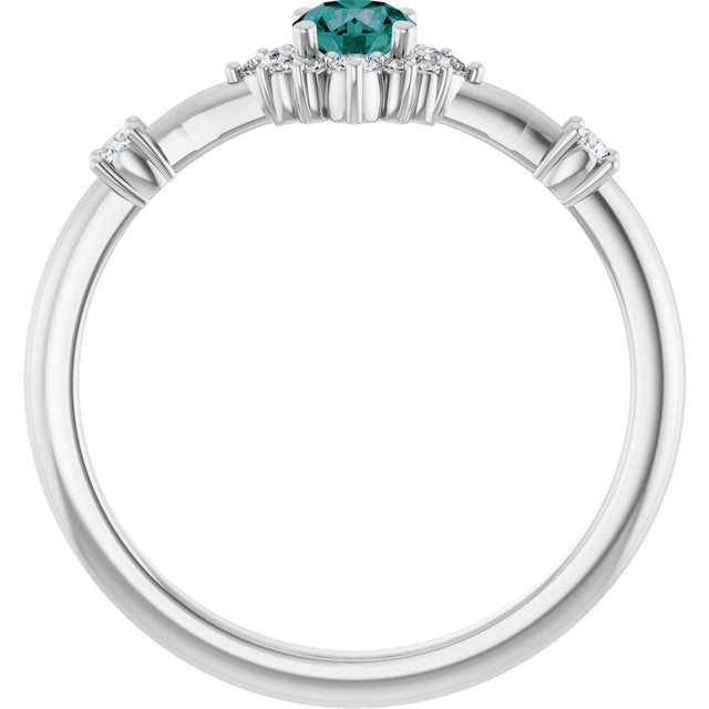 Sterling Silver Lab-Grown Alexandrite & 1/6 CTW Natural Diamond Halo-Style Ring