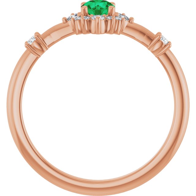 14K Rose Lab-Grown Emerald & 1/6 CTW Natural Diamond Halo-Style Ring