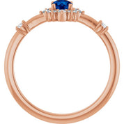 14K Rose Lab-Grown Blue Sapphire & 1/6 CTW Natural Diamond Halo-Style Ring