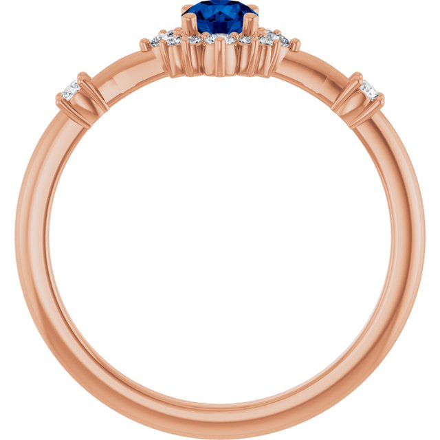 14K Rose Lab-Grown Blue Sapphire & 1/6 CTW Natural Diamond Halo-Style Ring
