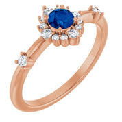 14K Rose Lab-Grown Blue Sapphire & 1/6 CTW Natural Diamond Halo-Style Ring