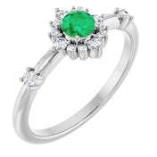 Sterling Silver Lab-Grown Emerald & 1/6 CTW Natural Diamond Halo-Style Ring