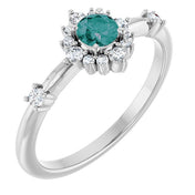 Platinum Lab-Grown Alexandrite & 1/6 CTW Natural Diamond Halo-Style Ring