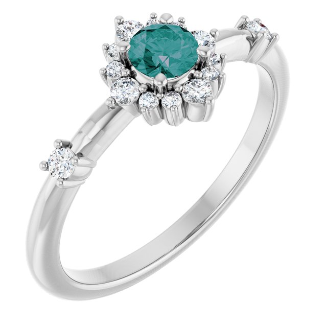 Sterling Silver Lab-Grown Alexandrite & 1/6 CTW Natural Diamond Halo-Style Ring