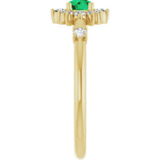 14K Yellow Lab-Grown Emerald & 1/6 CTW Natural Diamond Halo-Style Ring