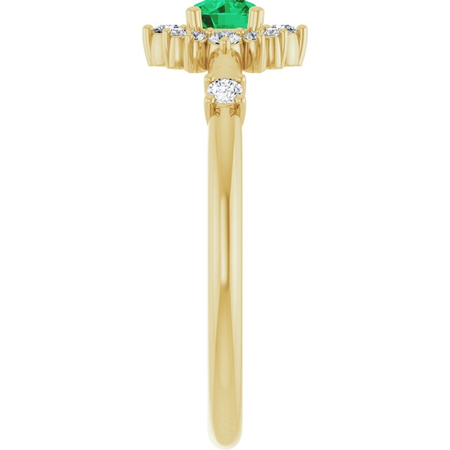 14K Yellow Lab-Grown Emerald & 1/6 CTW Natural Diamond Halo-Style Ring