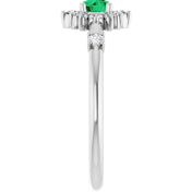14K White Lab-Grown Emerald & 1/6 CTW Natural Diamond Halo-Style Ring