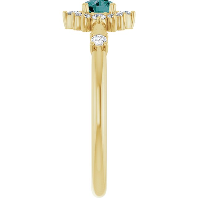 14K Yellow Lab-Grown Alexandrite & 1/6 CTW Natural Diamond Halo-Style Ring