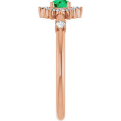 14K Rose Lab-Grown Emerald & 1/6 CTW Natural Diamond Halo-Style Ring