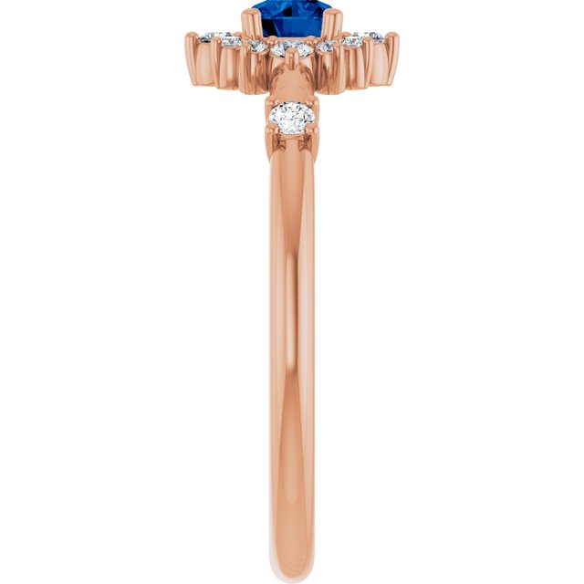 14K Rose Lab-Grown Blue Sapphire & 1/6 CTW Natural Diamond Halo-Style Ring