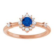 14K Rose Lab-Grown Blue Sapphire & 1/6 CTW Natural Diamond Halo-Style Ring