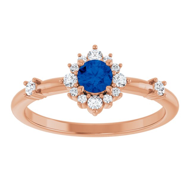 14K Rose Lab-Grown Blue Sapphire & 1/6 CTW Natural Diamond Halo-Style Ring