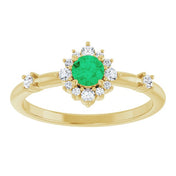 14K Yellow Lab-Grown Emerald & 1/6 CTW Natural Diamond Halo-Style Ring