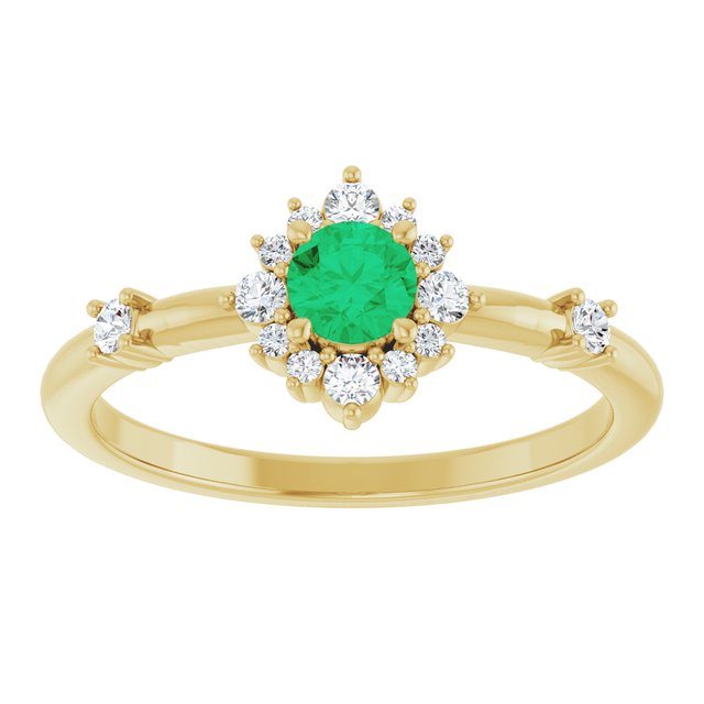 14K Yellow Lab-Grown Emerald & 1/6 CTW Natural Diamond Halo-Style Ring